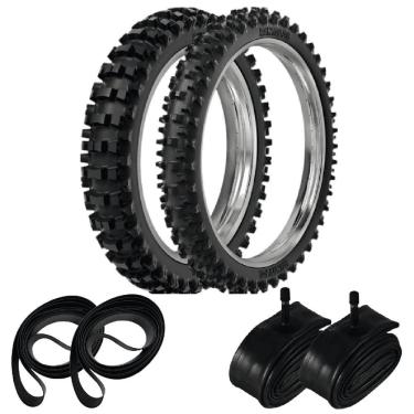Imagem de Kit Pneu Yz 250F Cross Trilha 100/90-19 + 80/100-21 Sr39 Rinaldi + Camaras + Cintas