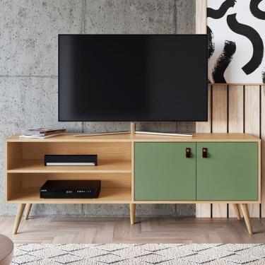 Imagem de Rack para TV Até 55 Polegadas Havai 2 Portas Carvalho/Verde - Panorama Móveis