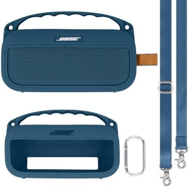 Imagem de khanka Capa de silicone para alto-falante portátil Bose SoundLink Flex 2ª geração, capa protetora macia com alça de ombro para Bose New SoundLink Flex 2ª geração, somente capa (azul escuro)