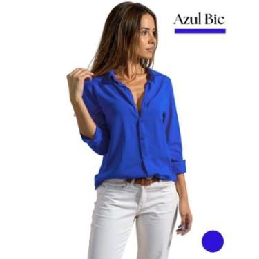 Imagem de Camisa Feminina Social De Botão Alfaiataria Manga Longa Colarinho Italiano Acabamento Premium Linho-Feminino