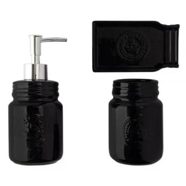 Imagem de Kit Banheiro Lavabo Acessórios De Luxo Cerâmica Preto 3 Peças - OUTRAS