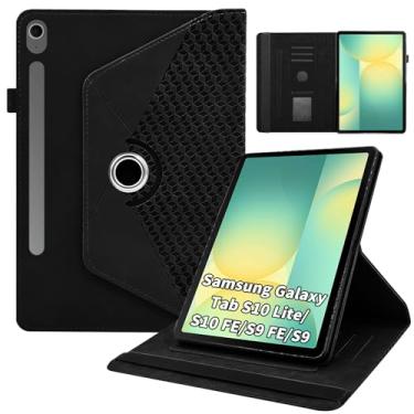 Imagem de Kitzomi Capa rotativa para Samsung Tab S10 Lite /S10 Fe/S9 Fe 10,9 polegadas/S9 Tab 360° com suporte de visualização multiângulo para despertar/hibernar, capa protetora de couro PU empresarial, preta