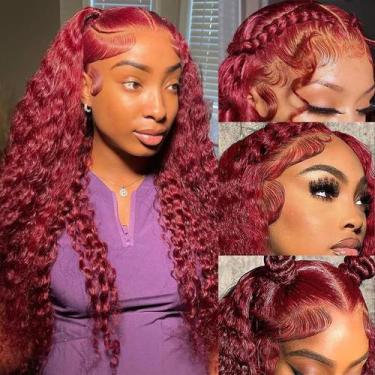 Imagem de Perucas Simeider Burgundy Deep Wave 66 cm Cabelo humano 200% de densid
