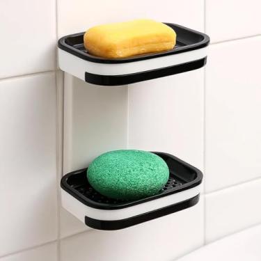 Imagem de Saboneteira Dupla Camada Para Banheiro Com Suporte Parede Adesiva Sem Perfuração Minimalista Casa Buritis