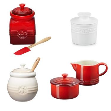 Imagem de Kit le creuset conjunto creme e açúcar vermelho + potes de geléia verm