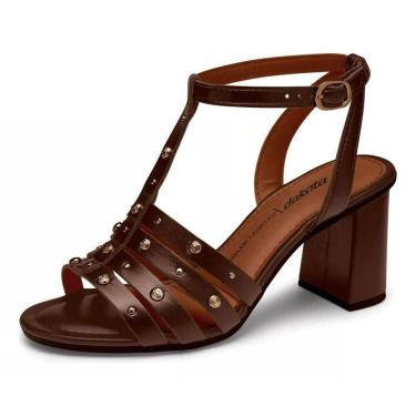 Imagem de Sandalia Feminina Salto Bloco Medio Peças Douradas Dakota