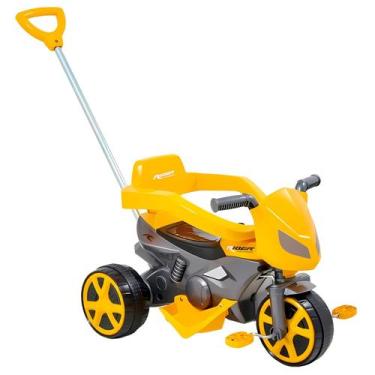 Imagem de Carrinho De Passeio Triciclo Moto Rider Amarelo Com Pedal Suporte Até 