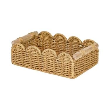 Imagem de Kuntesetty Cesta de armazenamento de corda de papel, despensa decorativa com alça de madeira, organizador para de quarto, estante de papel higiênico, 30cm X 11cm X 9cm