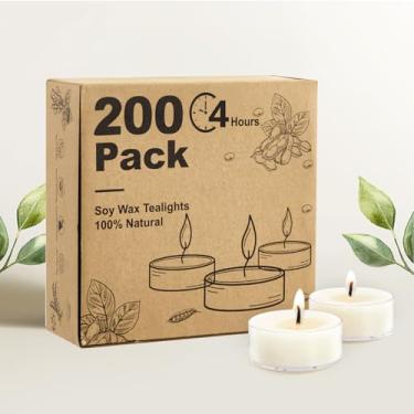 Imagem de Hypmis Velas de chá de soja sem cheiro, pacote com 200 unidades, luzes de chá brancas com 4 horas, sem parafina, sem fumaça, mini velas votivas para casamento, mesa central, festa, Natal