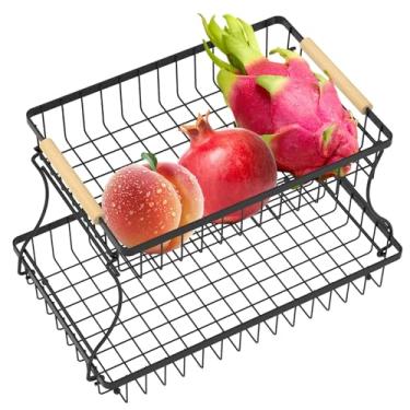 Imagem de Cesta de frutas para balcão de cozinha, suporte removível de 2 camadas, suporte de frutas de ferro resistente, cesta de armazenamento multiuso para economia de espaço para pão de lanche de legumes