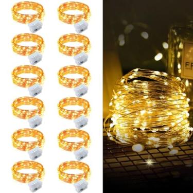Imagem de Aogist Pacote com 12 luzes de fada, 3 modos, 20 LEDs, à prova d'água, fio de prata, vaga-lume, lua estrelada, mini cordão de luzes para potes de pedreiro, artesanato de Natal, faça você mesmo, festa