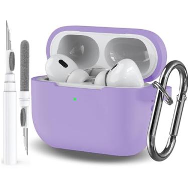 Imagem de Capa para Airpods Pro 3 para homens, mulheres e meninas, compatível com Airpods Pro 3ª geração, capa protetora de silicone macio para Apple iPod Pro 3 gerações, com caneta limpadora de chaveiro, roxa