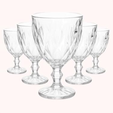Imagem de Conjunto De 6 Taças Vidro Diamante 340ml Coloridas Elegante Kit Bico De Jaca Abacaxi Vinho Suco (Transparente)