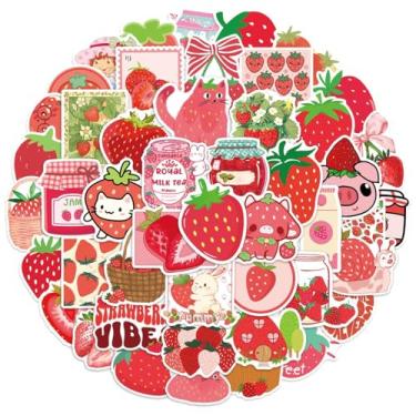 Imagem de Cute Strawberry Stickers for Kids, 100PCS Cute Cartoon Waterproof Vinyl Stickers for Cups Waterbottle Notebook Suitcase Girls Bedroom Birthday Strawberry Party Favors