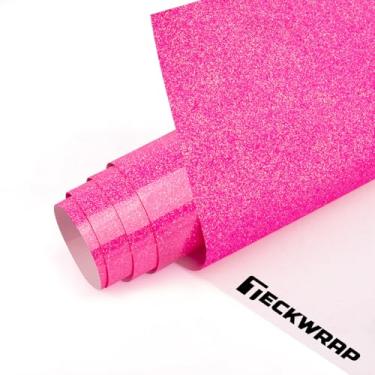 Imagem de TECKWRAP Vinil de transferência de calor HTV com glitter rosa choque, 30,5 cm x 1,8 m rosa choque glitter ferro em vinil para camiseta, vestuário, bolsa, aparência de roupas faça você mesmo
