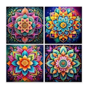 Imagem de EIBEILI Pacote com 4 kits de arte de diamante para adultos – Kits de pintura de diamante mandala 5D para iniciantes, faça você mesmo, arte de pedras de diamante, kits de artesanato de cristal para