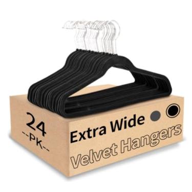 Imagem de Cabides extra largos de 53 cm, pacote com 24 cabides largos de veludo para roupas plus size, cabides extragrandes ideais para GG, 2GG, camisas, casacos, vestidos, ganchos para colgar ropa, preto