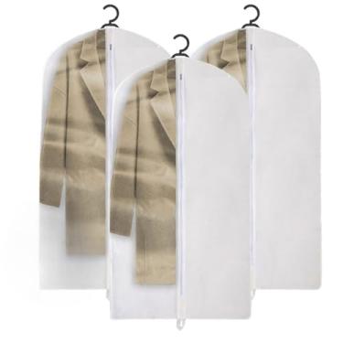 Imagem de Kit 3 Capa Protetora Terno Vestido Roupa Com Zíper Visor Transparente Saco Palitó Anti Mofo(Branco)