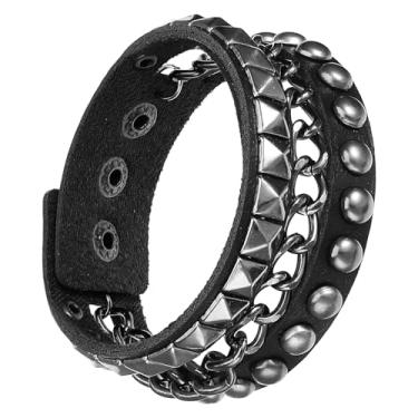 Imagem de 1 pulseira de ponta, pulseira punk rock cravejada de couro cravejado de botão de pressão pulseira de metal pulseira ajustável para homens e mulheres Rocker acessórios