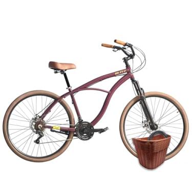 Imagem de Bicicleta BLITZ Aro 29 Terral Beach Cruiser Alumínio SH 21v Freio á Disco + Cestinha e cadeado (Vinho, 18)