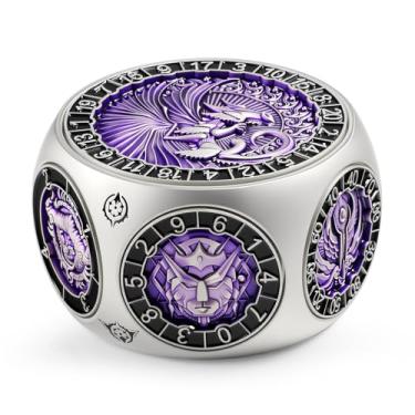 Imagem de DNDND Unique Spinner DND Dice, 8-in-1 Hexagonal Metal DND Dice with Dual D20 Monster Themed Dice Set for DND Dungeons and Dragons, Dungeon Masters with Collectible Gift Tin (Silver with Purple)