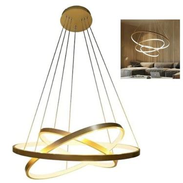 Imagem de Luminaria Lustre 3 Aneis Led 3 em 1 Perfil Luxo Ajustavel Recepçao Sala Quarto Comercial Resisdencial Ambiente Moderno