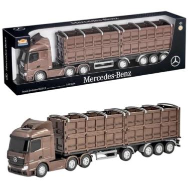 Imagem de Caminhão Carreta Ganeleiro, Escala 1:30, com Portas Laterais Articuladas, Rodas Cromadas, Trava de Apoio, Brinquedo p/Crianças, Presente Infantil, Colecionável, Carrinho, Miniatura (Marrom Escuro)