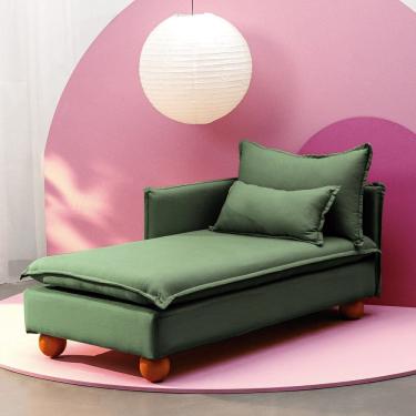 Imagem de Sofá Modular Chaise Braço Lateral com Pé Bolinha Sôma Cabecasa Madeiramadeira Verde