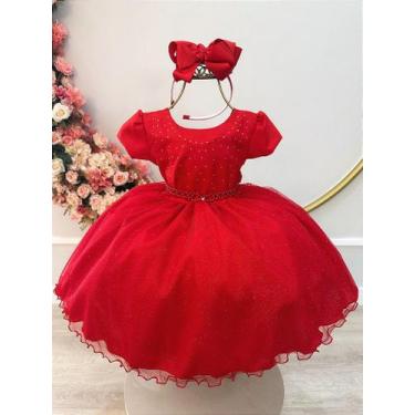 Imagem de Vestido Infantil Vermelho com Busto em Strass para Festas - Fabuloso A