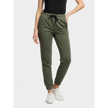 Imagem de Calça de Moletom Feminina Jogger Básica Verde Militar Forrado Felpudo 