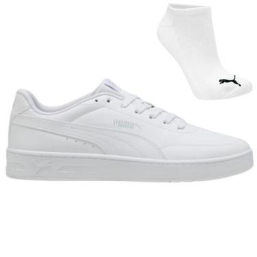 Imagem de Kit Tênis Puma Court Classic Clean E Meia, 40, Branco, Masculino