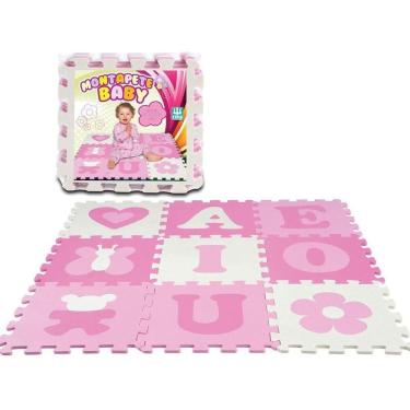 Imagem de Tatame Infantil P/ Bebê Tapete Eva Vogais Menina Rosa - Nig