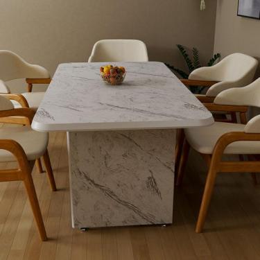Imagem de Mesa De Jantar Retangular 6 Lugares Efeito Mármore MDF - Móveis Prado,