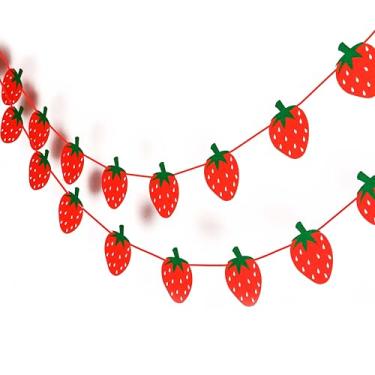 Imagem de Decorações de guirlanda de morango – Linda faixa de frutas vermelhas para festas de verão, decoração de piquenique, temas de mercado de fazendeiros, pendurar na parede de cozinha, eventos de jardim ou