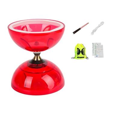 Imagem de Fenteer Conjunto de Diabolo Chinês com Cinco Rolamentos, Diversão, Clássico, Versátil, Acessórios, Brinquedo de Malabarismo para Crianças, Palco de Jardim, S Red
