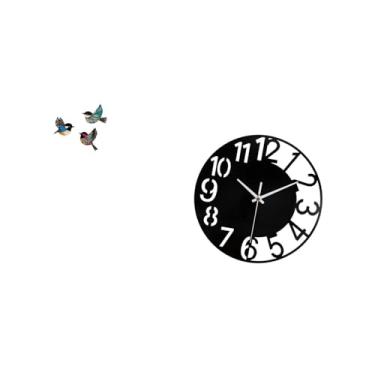 Imagem de Fenteer Conjunto de Arte de Parede de Pássaros de Madeira E Relógio Decorativo de Acrílico para Jardim, Sala de Estudo, Fazenda, Hotel, Escritório, Casa, Banh