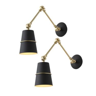 Imagem de Pacote com 2 arandelas de parede com braço articulado, luminária de cabeceira ajustável e flexível, luminária de parede de metal cilíndrico, luminária de decoração vintage dourada E27 para l