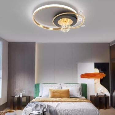 Imagem de Luminária de teto LED para sala de estar, luz de teto regulável com controle remoto, cor da luz/brilho ajustável, anéis de acrílico de alumínio, luz de teto interna para restaurante e quarto