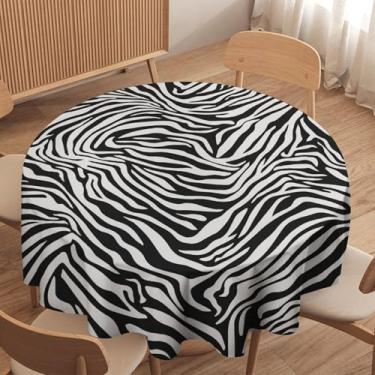 Imagem de Toalhas de mesa com estampa de animal, toalha de mesa com estampa de zebra preta e branca para casa de fazenda, casa, cozinha, jantar, pátio, interior, exterior, redonda, 178 x 178 cm