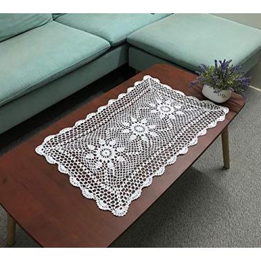 Imagem de Toalha de mesa 100% algodão feita à mão de crochê de renda para corredores Oblong da Hetao Doilies, Branco, 16X27", 1