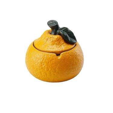 Imagem de Cinzeiro de cerâmica com tampa Cinzeiro portátil para ambientes internos e externos em forma de tangerina cinzeiro de mesa para fumar, decorativo, escritório, etc. Cinzeiro externo