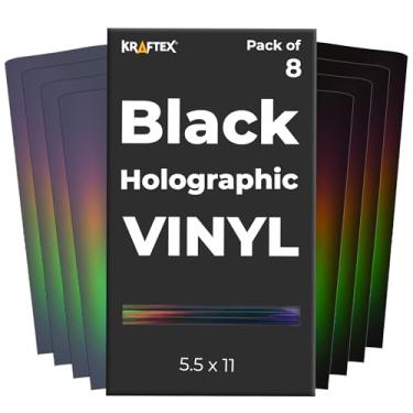 Imagem de Vinil preto metálico holográfico e óleo liso permanente para Cricut Joy: [8PK, 14 x 30 cm] Cromado preto e folhas permanentes holográficas