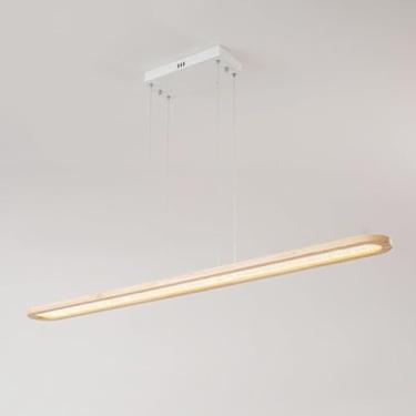 Imagem de Lustre de madeira com anel longo, luminária pendente de mesa de bilhar regulável, luz LED de madeira com altura ajustável, para ilha de cozinha, sala de estar, quarto, cabeceira, sala de jan