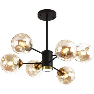 Imagem de Lustre moderno de galhos, lustre de vidro com luz de teto LED, vidro cinza âmbar, casa de fazenda, industrial, luz pendente para cozinha, sala de jantar, sala de estar, restaurante, preto +