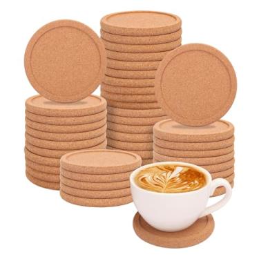 Imagem de Pacote com 45 porta-copos redondos de cortiça de 9 cm com bordo, porta-copos de cortiça absorvente para bebidas para artesanato, projetos faça você mesmo, copo de vinho, caneca, xícara de café