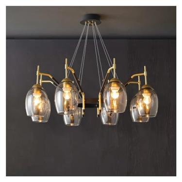 Imagem de ELFINFI Lustre de LED compatível com sala de estar quarto sala de jantar cozinha lâmpada de teto retrô - vidro preto E27 luz de suspensão, iluminação pendente de teto