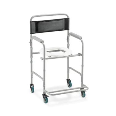 Imagem de Cadeira De Banho Higiênica Resistente e Prática Para Idoso para Idoso com Rodas e Travas – Estrutura em Aço Carbono, Assento Anatômico, 100kg, Uso no Chuveiro e Sanitário