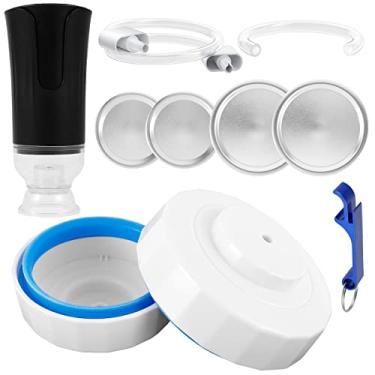 Imagem de RWWPJLLWHR Kit de selador a vácuo de 10 peças, frasco de pedreiro, selador a vácuo, de silicone, selador a vácuo, boca resistente a manchas, seladora a vácuo com boca larga e regular para cozinha