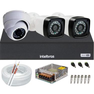Imagem de Kit cftv 3 câmeras de segurança Full hd 1 dome e 2 bullet Dvr 4ch Inte