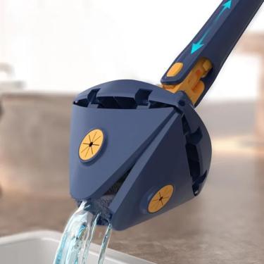 Imagem de Mop Limpeza 360 Triangular Giratório Ajustável, Lava E Seca, Piso E Parede, Esfregão, Torcedor, Prático - (azul)